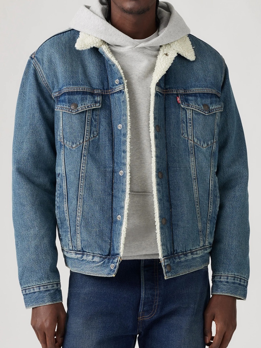 Levi's size Large Blue Sherpa-Lined Denim Jacket - Men's